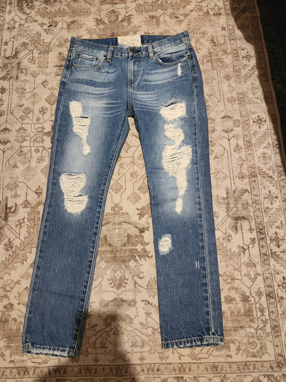 Free People Medium Blue Distressed Boyfriend Jeans